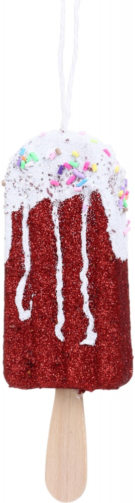 Декорация новогодняя Китай Мороженое с бисером YE2517R 16 см красный