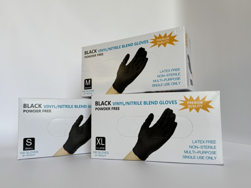 Перчатки медицинские Care 365 виниловые черные р.S 100 шт./уп.