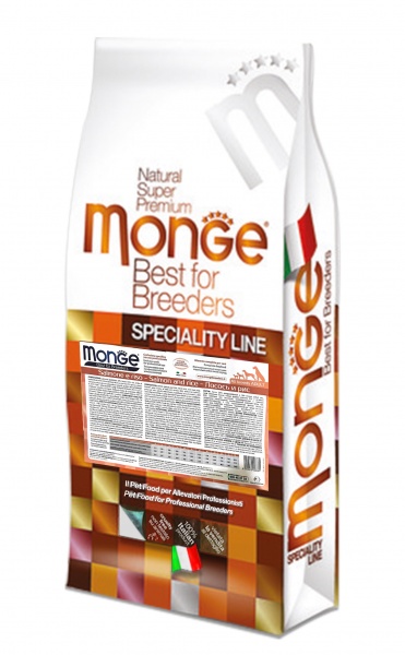 Корм сухой для взрослых собак с особыми потребностями для всех пород Monge Dog Breeder лосось и рис 15 кг
