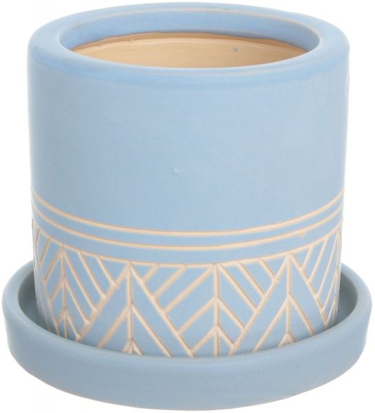 Горщик Viet Thanh Ceramic з блюдцем циліндр з різьбою 13х12 см VT.11370-3 круглий ніжно-блакитний 