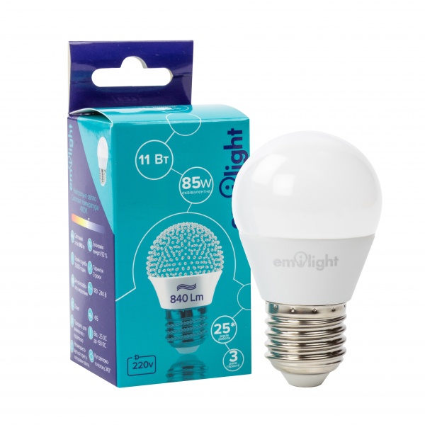 Лампа світлодіодна Emilight 11 Вт G45 матова E27 180 В 4100 К LED G45-11W-4100K-E27 