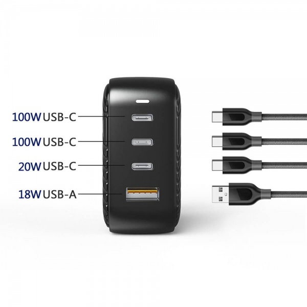 Зарядний пристрій OneLounge 1Power GaN 100W 3xUSB-C + USB-A для MacBook | iPhone | iPad 