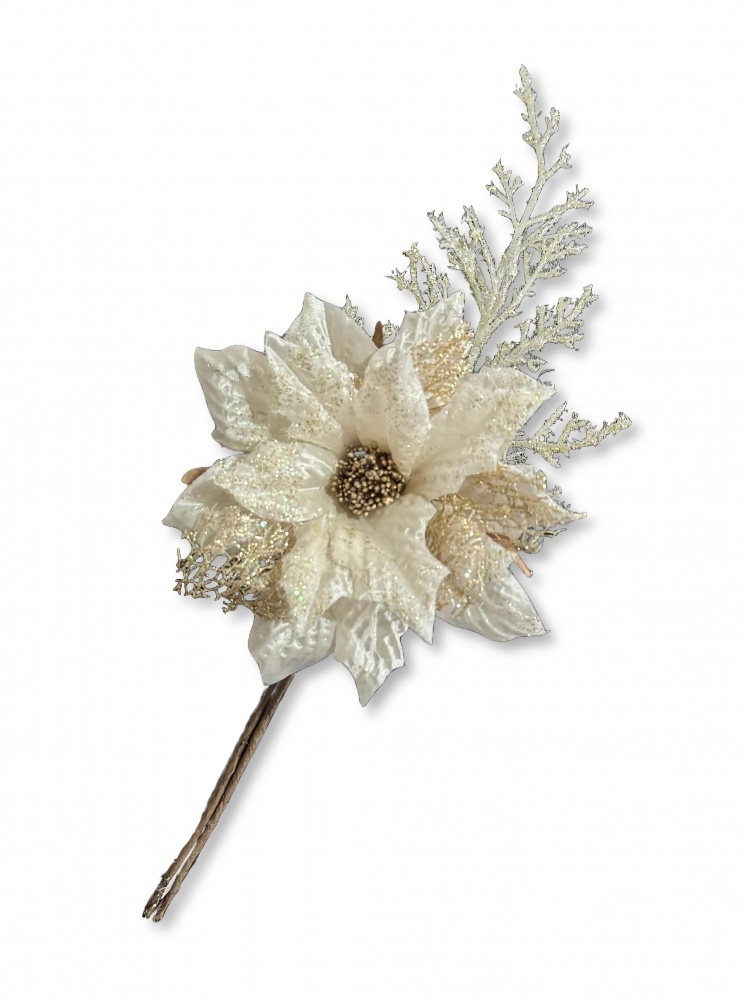 Квітка декоративна Пуансетія з гілкою 3 асортименти d10 см