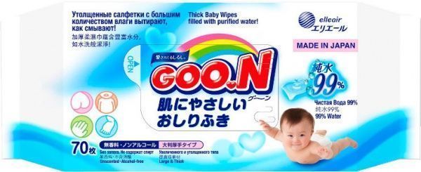 Дитячі вологі серветки Goon для чутливої шкіри 70 шт.