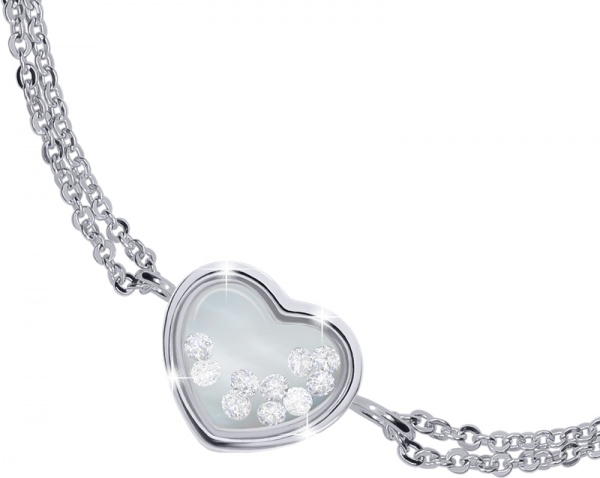 Браслет на ланцюжку UMa&UMi Серце велике з рухливими безбарвними вставками