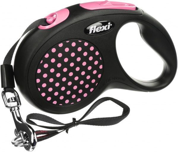 Поводок-рулетка FLEXI Disign S черный с розовой вставкой до 15 кг 5 м