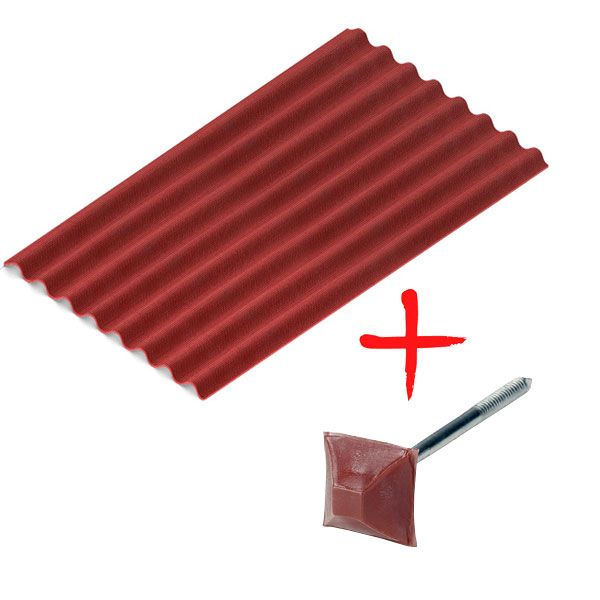 Лист бітумний Ондулін DIY 2000х760 мм червоний + 16 цвяхів