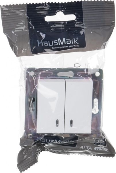 Вимикач двоклавішний HausMark Alta з підсвіткою 10 А 220В білий SNG-SWP,SQ20MG2W1L-WH