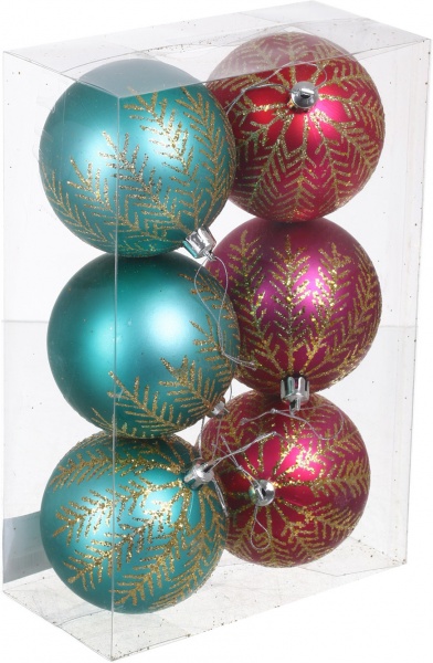 Набор елочных шаров Хвойные веточки d 80 мм 6 шт./уп.