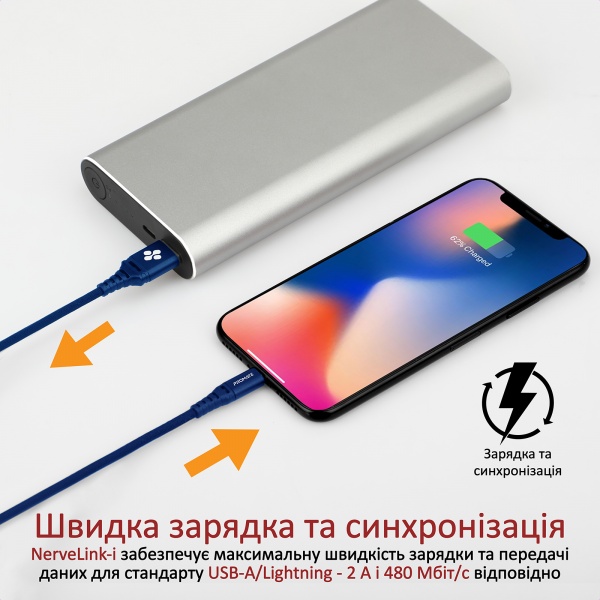 Кабель Promate NerveLink-I USB-Lightning 2.4А 1,2 м синій (nervelink-i.blue) 