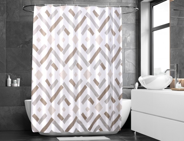 Шторка для ванны Woko МАTTONI 180х180 с кольцами 12 шт.