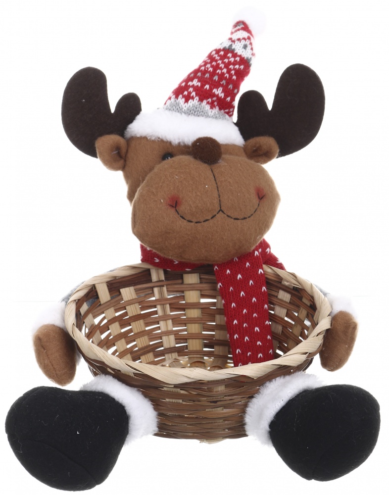 Декорация новогодняя Зимние персонажи с корзиной красно-серые 3 в ассортименте текстиля. 26 см