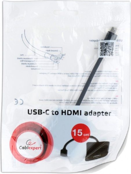 Адаптер Cablexpert 0,15 м чорний (A-CM-HDMIF-01) перехідник USB Type-C на HDMI 