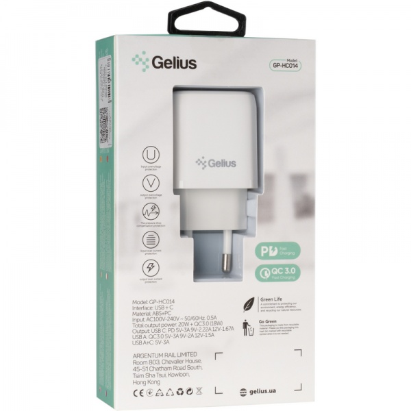 Зарядное устройство Gelius Pro X-Duo GP-HC014 USB/Type-C QC3.0 / D20W White (2099900851834) 