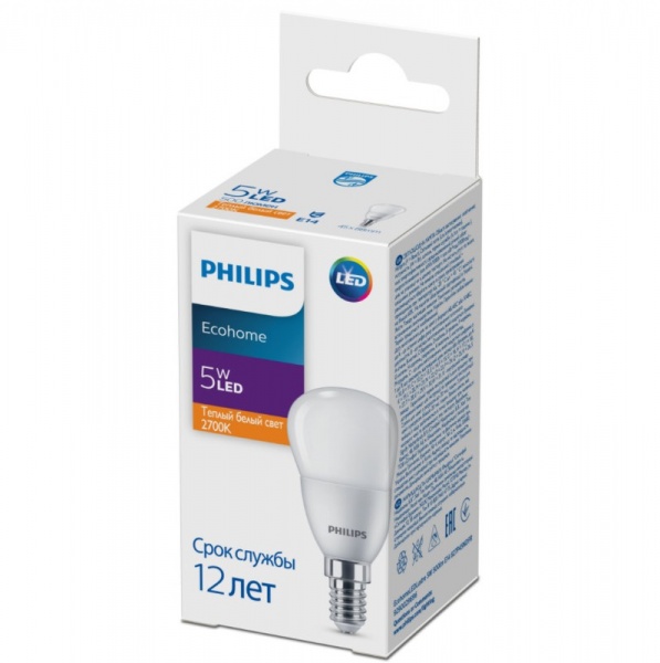Лампа світлодіодна Philips EcoHome 5 Вт P45 матова E14 220 В 2700 К 929002969637 