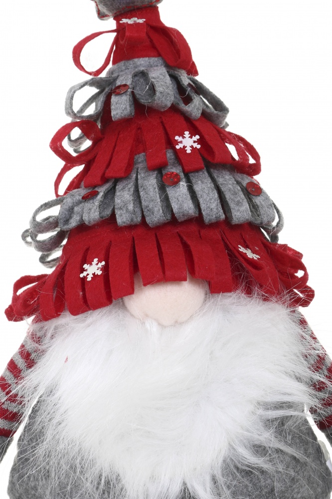 Декорація новорічна гномик у шапці на висувних ніжках червоно-сірий 20х50 см ADS234033