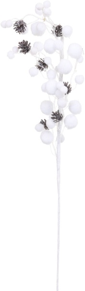 Декорация новогодняя Ветка с белыми снежками и шишками 74 см EPI-15A7737K 