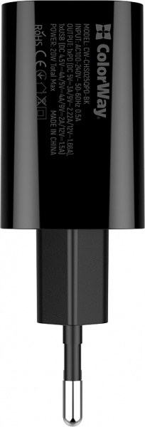 Сетевое зарядное устройство ColorWay (Type-C PD + USB QC3.0) 20W V2 черный 