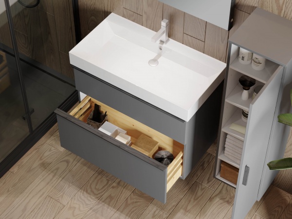 Тумба підлогова ЮВЕНТА Manhattan - 85 сірий з умивальником Stance-85