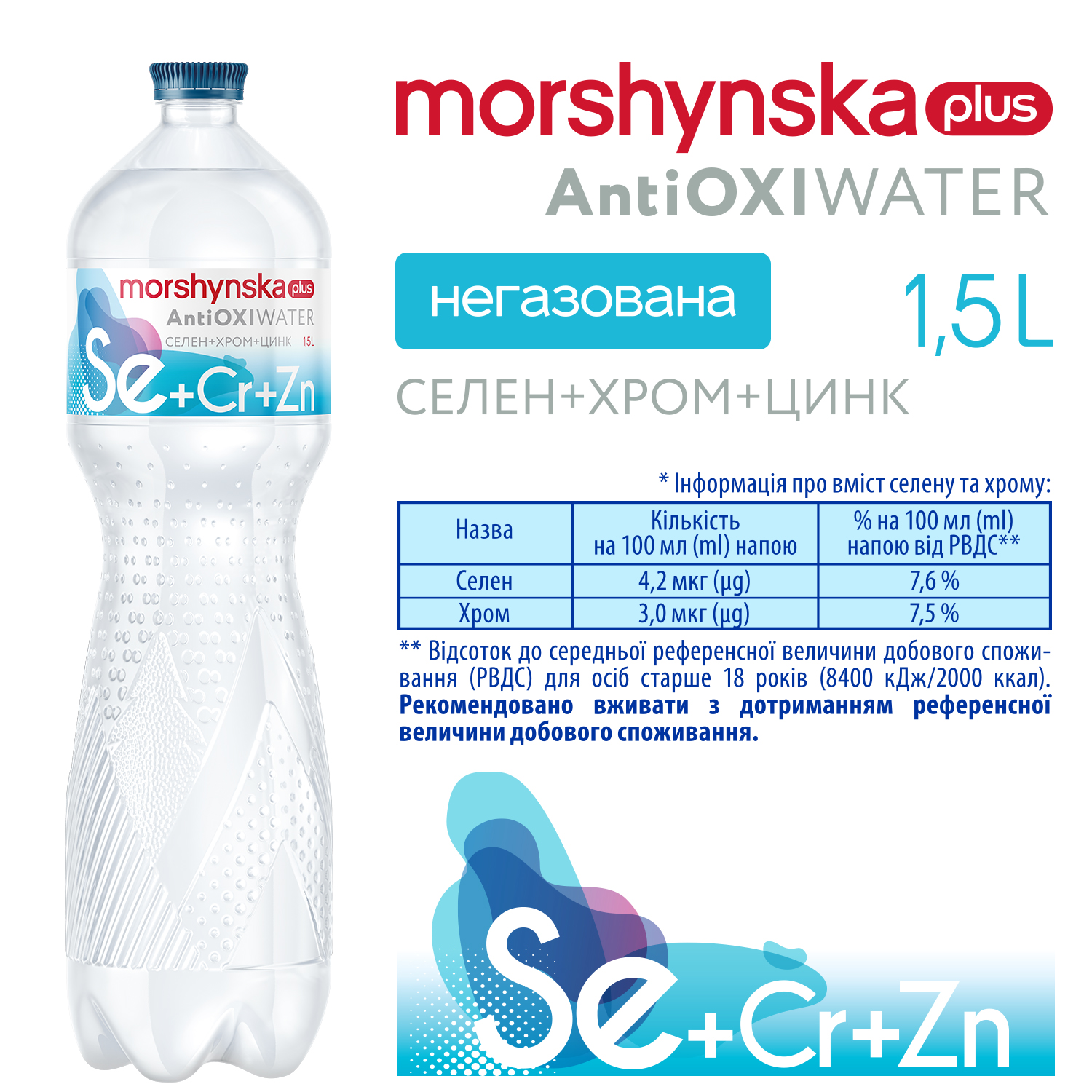 Вода минеральная Моршинська плюс АнтиОкси селен-хром-цинк 1,5 л (4820017001960)