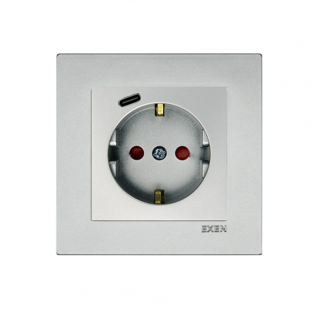 Механізм розетки побутова із заземленням EXEN Karell IP20 срібло 290-001003-274