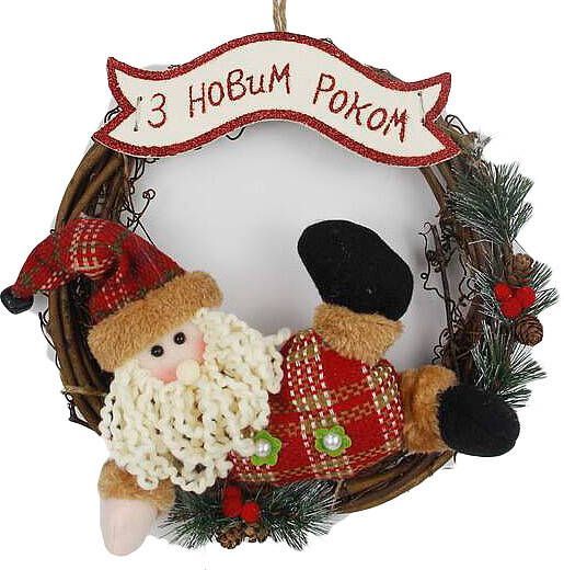 Декорация новогодняя Дед Мороз и снеговик на веночке с табличкой 25 см EPI-NC17-1354/1-3 