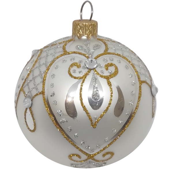 Шар новогодний стеклянный d80 бело-золотой 9749 