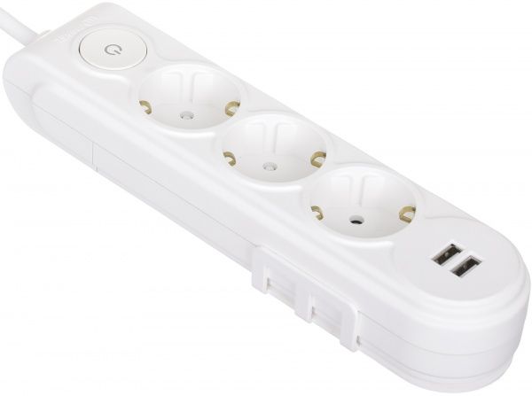 Удлинитель Makel с защитными шторками + USB с заземлением 3 гн. белый 5 м N3811063 