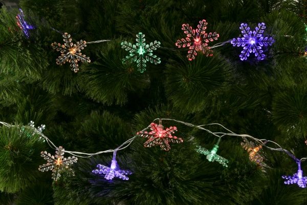 Электрогирлянда линейная Разноцветные снежинки LD030M-SW встроенный светодиод (LED) 30 ламп 3 м