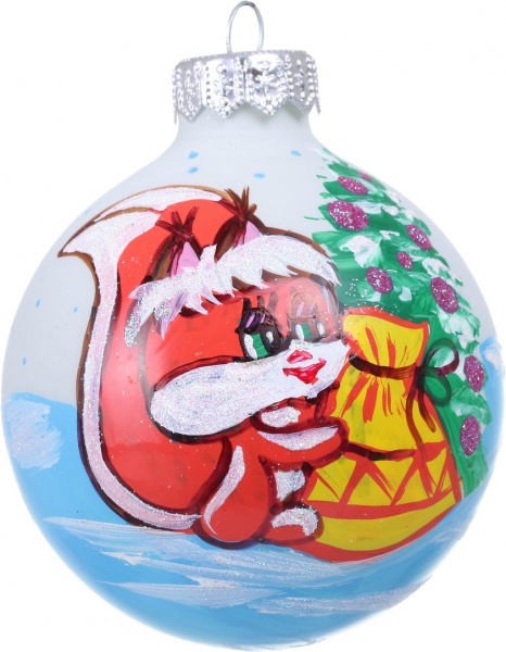 Шар новогодний зимняя сказка ручной работы стеклянный d 80 мм разноцветный