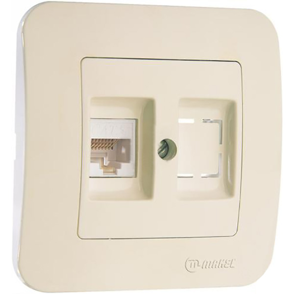 Розетка комп’ютерна Makel Lillium Natural PC, RG-45, САТ 5e + гніздо слонова кістка 55235