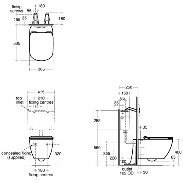 Унітаз Ideal Standard Tesi AquaBlade T007901 із сидінням S/С THIN T352701