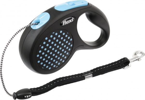 Поводок-рулетка FLEXI Design M черный с голубыми вставками до 20 кг 5 м