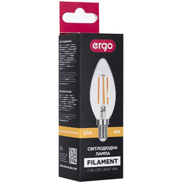 Лампа світлодіодна Ergo FIL C37 4 Вт E14 3000 К 175 В прозора 