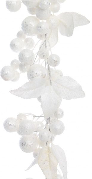 Гирлянда хвойная внутренняя 1,2м белая шарики з листочками RS1T345 