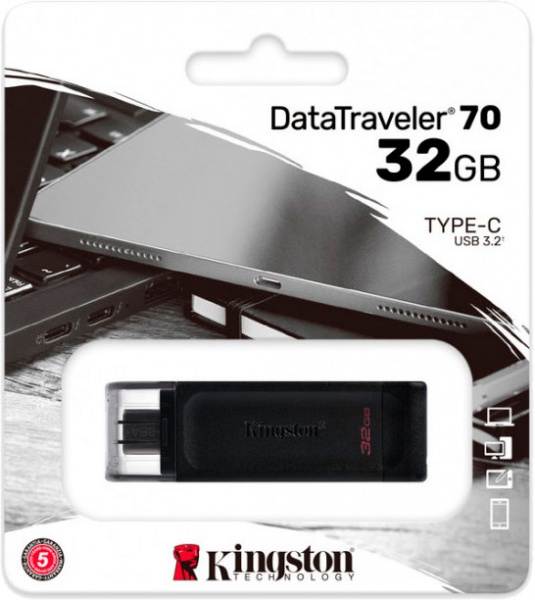 Флеш-пам'ять USB Kingston DT70 TYPE-C 32 ГБ USB 3.2 black (DT70/32GB) 