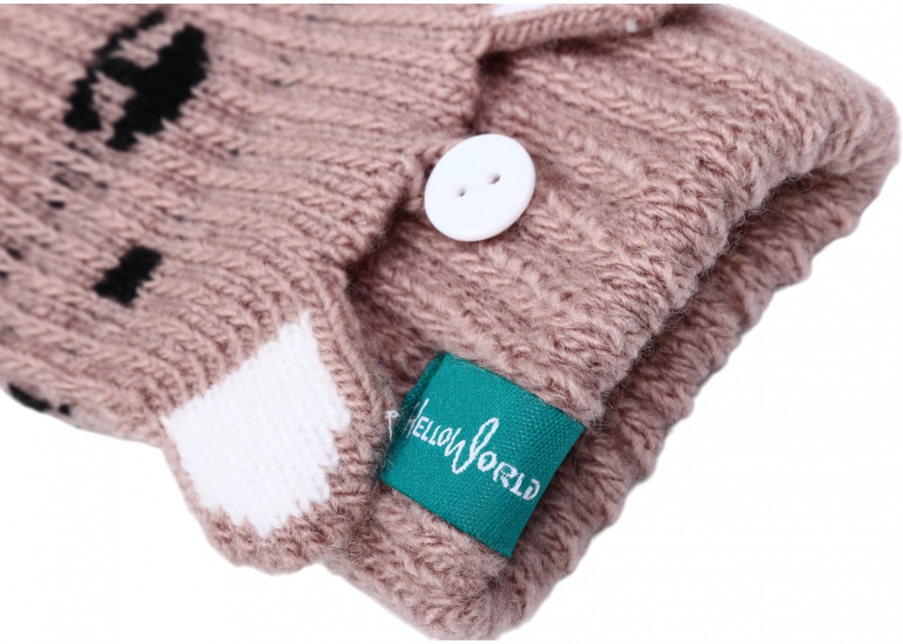 Рукавицы HW для девочек без пальчиков с откидной перчаткой ушки р.14 /розовый