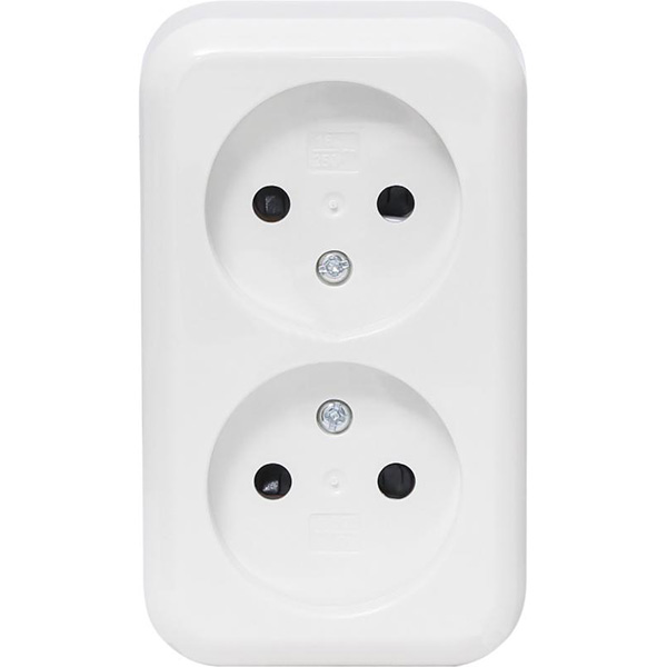 Розетка двойная без заземления Expert Power Power без шторок белый HSN-SCP.H3A20G2WTG-WH