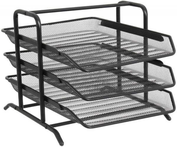 Лоток для бумаг горизонтальный тройной черный металлический 35х29.5х26 см