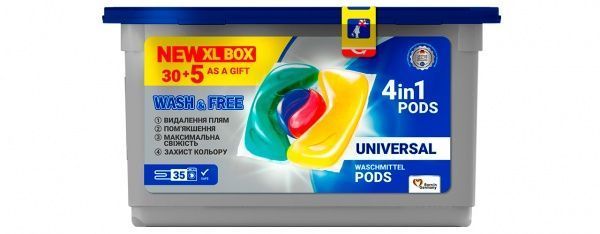 Капсулы для машинной стирки Wash&Free Universal 35 шт. 