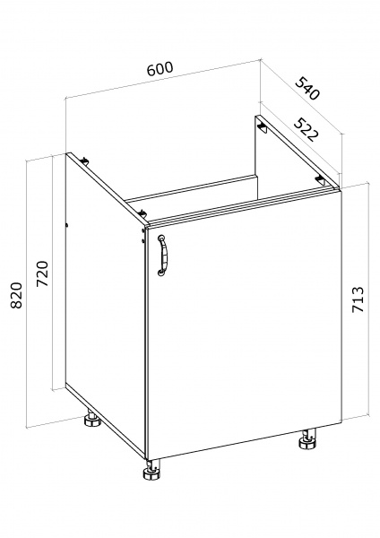 Тумба нижняя Грейд МС Мэри Нм (1ф) 600x820x540 мм дуб платиновый 