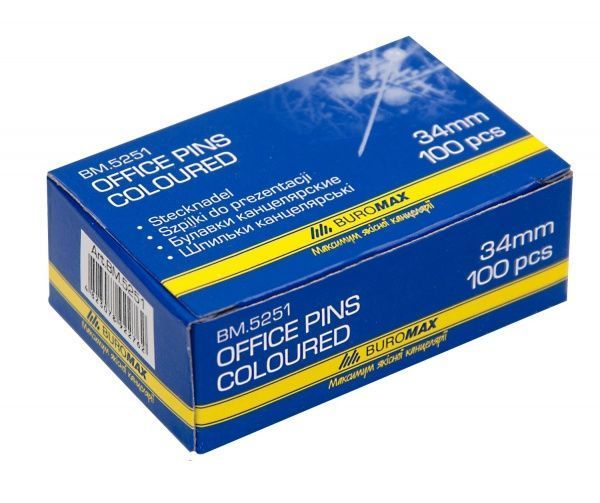 Шпильки офісні Buromax кольорові 34 мм 100 шт. JOBMAX BM.5251 