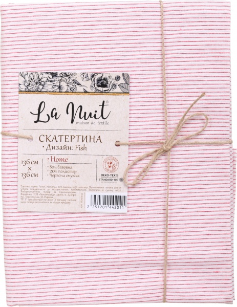 Скатерть Fish красная полоска 136x136 см красный La Nuit 