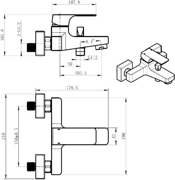 Смеситель для ванны/душа Koller Pool Neon Cube NC 0100
