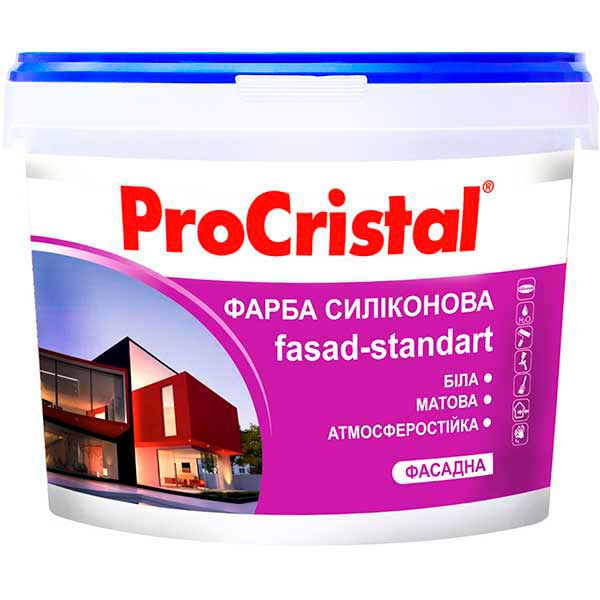 Фарба силіконова ProCristal Fasad-standart ИР-133 мат білий 3л 