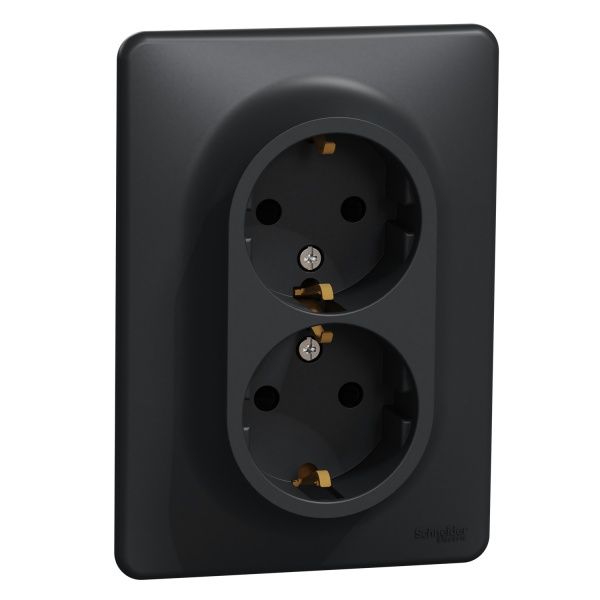 Розетка силовая двойная с заземлением Schneider Electric Sedna Design со шторками без крышки черный SDD314221