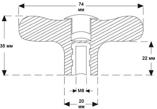 Гайка ручка D 74 мм М10 1 шт лепесток