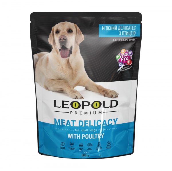 Корм влажный для всех пород Леопольд мясной деликатес с птицей 500 г
