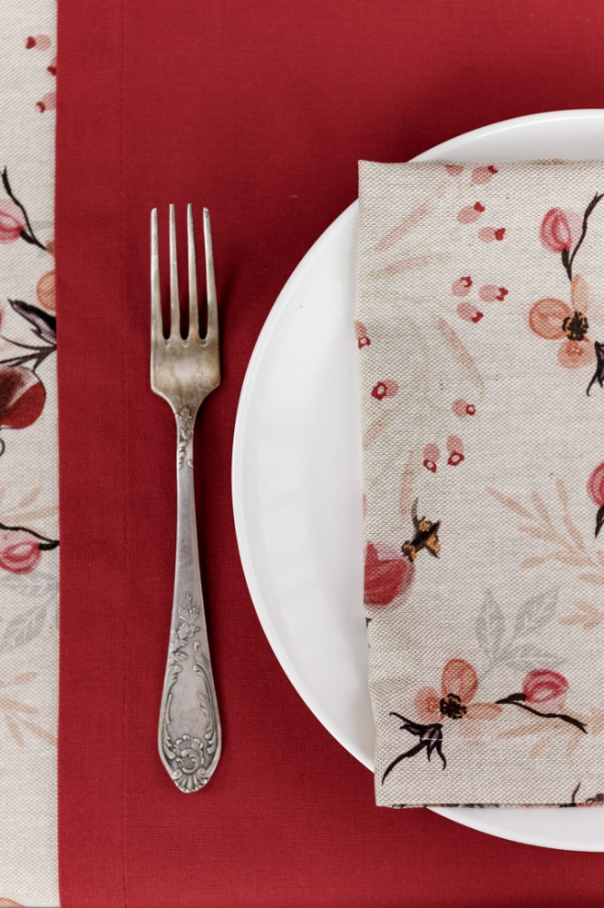 Серветки столові La Nuit Шипшина 45x35 см бежевий/бежевий із малюнком