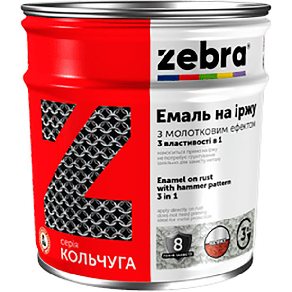 Эмаль ZEBRA 3 в 1 серия Кольчуга молотковая 18 темно-серый глянец 2,2кг